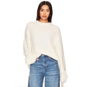 PISTOLA Alpine Cozy Crewneck White Wool Blend Relaxed Fit Fuzzy Knit Sweater